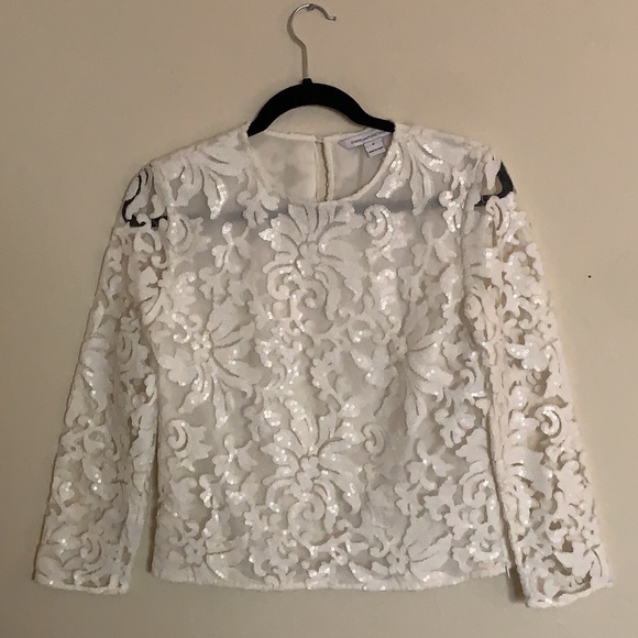 Delicate Lace and Sequins with a Floral Design DVF White Blouse - Picture 6 of 12